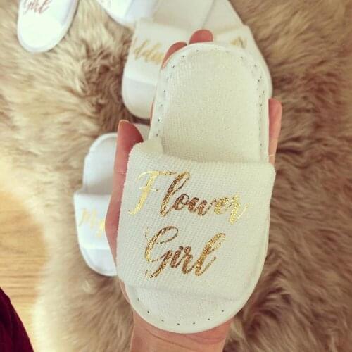 Personalised name Flower gril Page boy Wedding Birthday party Childrens spa slippers Rose gold foil gold Glitter silver Pink