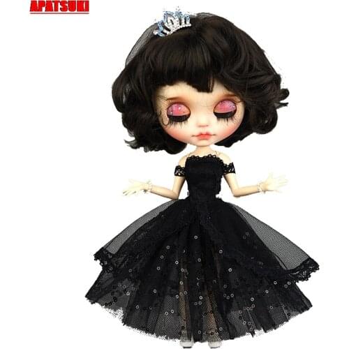 Princess Dress for Blythe Doll Outfit Clothing Party Dresses for Blythe Doll Black Lace Formal Clothes Accessories Dollhouse Kid