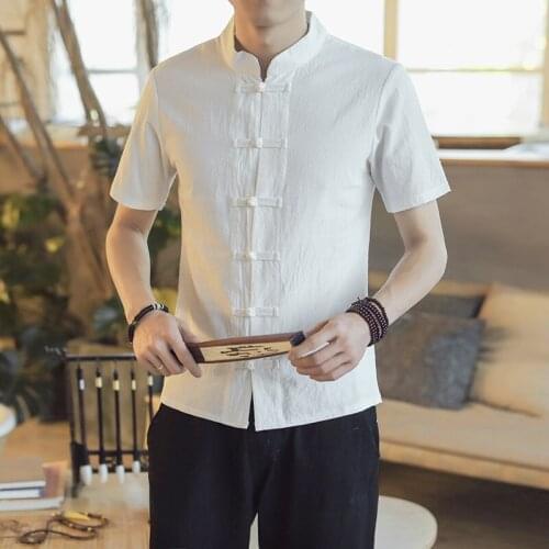 Summer Men Linen Shirt Chinese Style Retro Casual Stand Collor Tops Plus Size Traditional Asian Tang Suit Tops For Man 10648