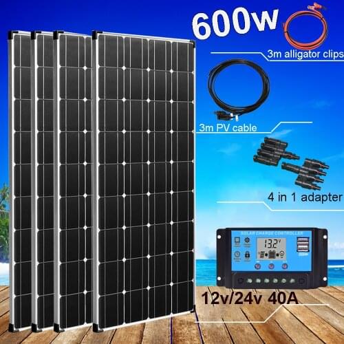 Solar panel 300w 12v 600w photovlotaic system solar cell battery charger kit complete for auto car boat Vans camping home 1000w