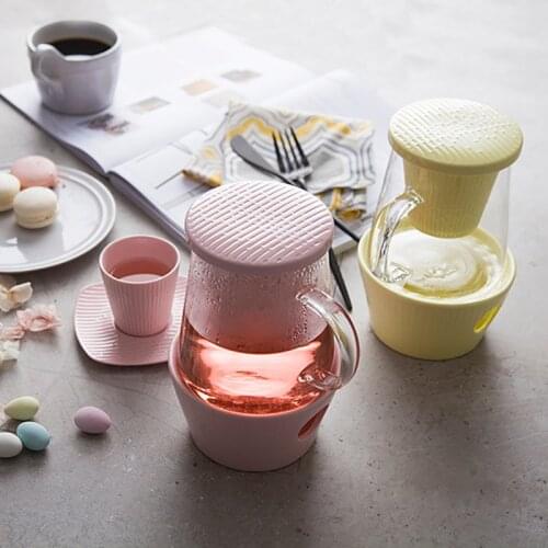 Heat Resistant Glass teapot with Ceramic Filter Infuser Cup And Saucer Candle Holder Gift Set Flower Tea Water warm Tea pot