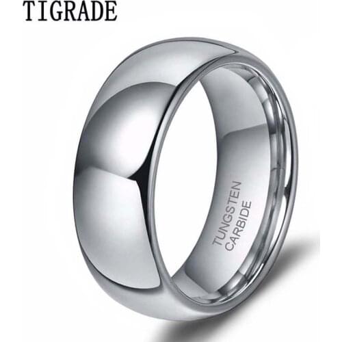TIGRADE 8mm Tungsten Carbide Ring for Women Men Wedding Band High Polished Dome Rings Comfort Fit Fashion Jewelry Gift Size6-15