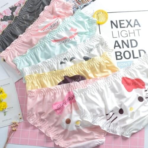 Japanese Kawaii Silk Panties Cat Cute Seamless Underwear Women Sexy Cosplay Lingerie Femme Cartoon Thongs Lolita Panti Briefs