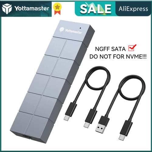 Yottamaster M.2 SATA Enclosure,Aluminum External Type C 2230 2242 2260 2280 B Key/ B&M Key M.2 NGFF SSD Enclosure - [HC3]