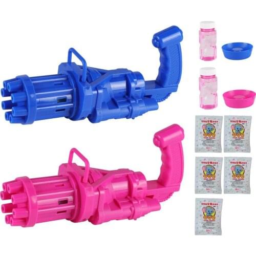 Bubble Machine 8 Holes Bubble Blower Cool Fan New Gatling Automatic Bubble Gun With Bubble Liquid Cap For Toddlers Kids Outdoor
