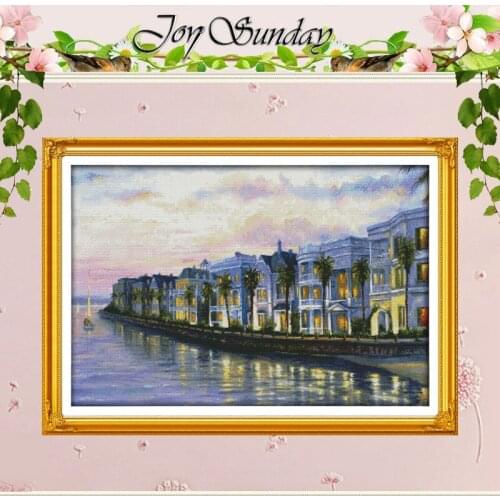 Night at the seaside villas Counted Cross Stitch 11CT 14CT Cross Stitch Set Wholesale Cross-stitch Kit Embroidery Needlework