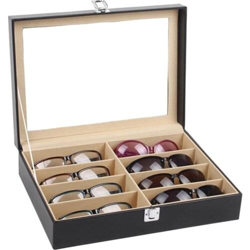 High Quality 8 Grids Sunglasses Display Box Portable Glasses Holder Eyeglasses Organizer Jewelry Storage Box With Cover