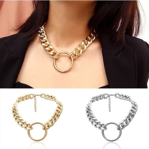 Punk Style O Ring Pendant Necklace Exaggerated Metal Vintage Necklace For Women Simple Geometric Circle Retro Gothic Chains