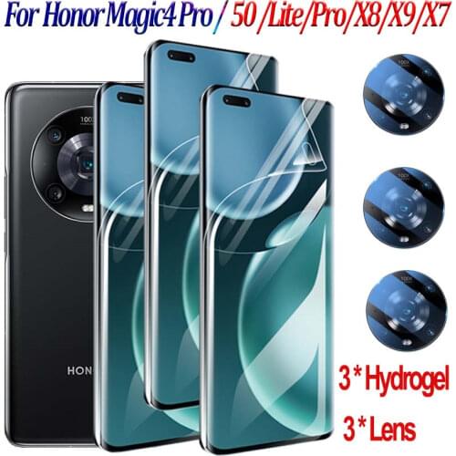 3PCS Honor 30 Pro Plus Hydrogel Film+Camera Lens Film For Huawei Honor30 ProPlus Screen Protector Not Glass Anti-scratch 100D Curved Full Cover Protective Film Huavei P30 Lite P 30 Pro P40 Honor 30 30S Soft Film