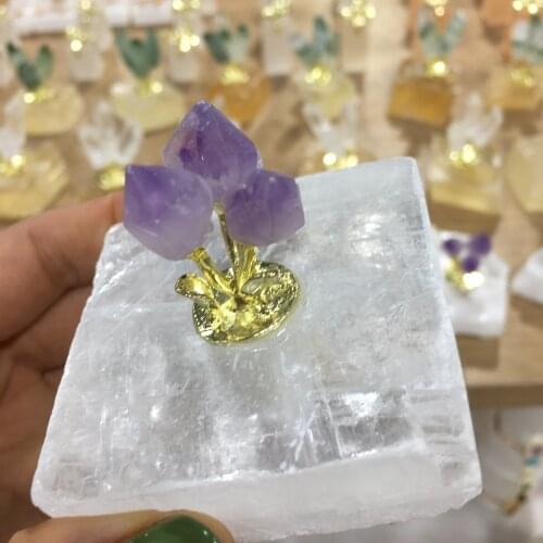 1pcs Natural Raw Amethyst Quartz+White gypsum base Healing Stones Specimen Home Decoration Crafts Decoration Ornament