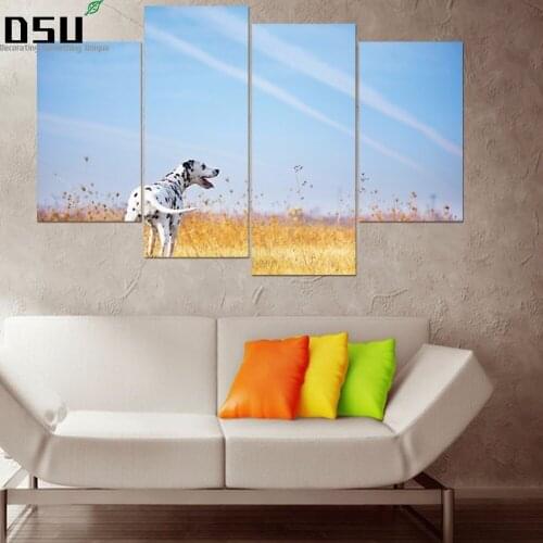 3D 5pcs/set Cute Dog Paintings Wallpaper Wall Art Framework Posters HD Prints Wall Sticker For Living Room Bedroom Home Decor