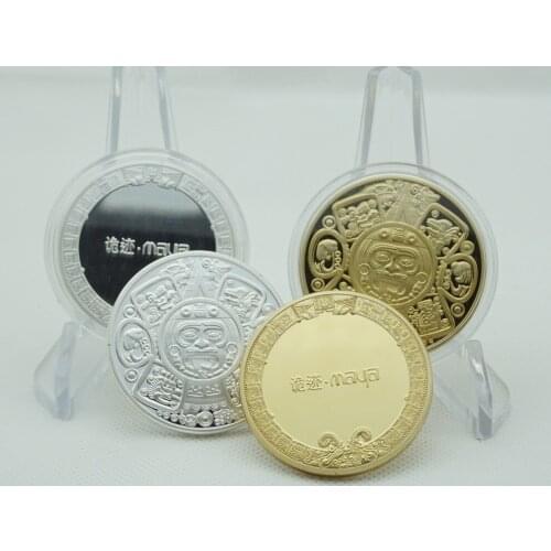 4pcs/lot Maya Aztec red gold plated coins & 2012 Mayan Aztec Calendar 1OZ 24K Gold Clad American Crafts