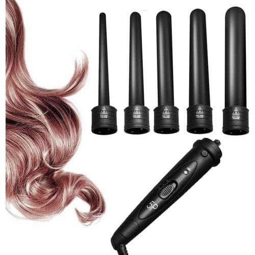 5 In 1 Hair Curling Wand Set Rotating Electric Looper Hair Curlers Rollers 9-32mm Hair Waver Wand Curling Iron Hair Crimper