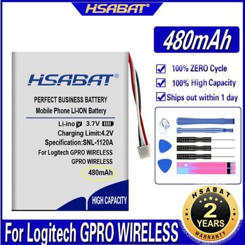 HSABAT 480mAh Battery for Logitech GPRO WIRELESS Mouse 3-wire plug Batteries
