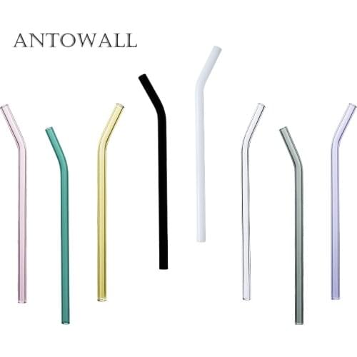 ANTOWALL 6Pcs/set Colorful transparent glass straw borosilicate heat-resistant glass curved milk tea coffee drinks juice straws