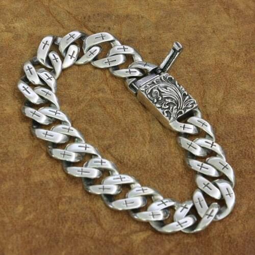 Magnetic Button Bracelet 925 Sterling Silver Charms Cross Link Chain TA218