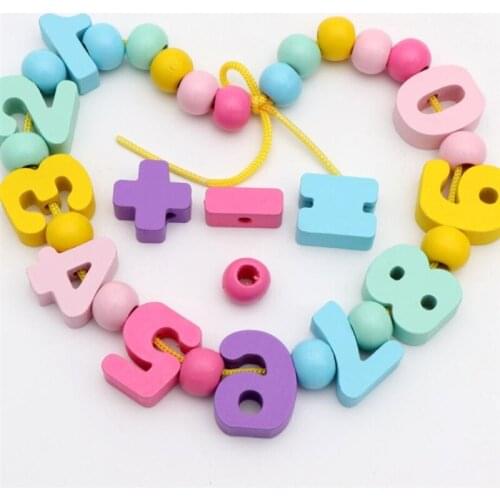 Kids Wooden Toys Cartoon Digital Beads Stringing Threading Beads Game Education Toy For Baby Kids Children Toy