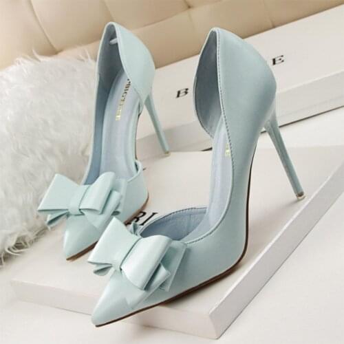 For New fashion all-match delicate and sweet bow high heels stiletto high heels shallow mouth pointed side hollow high heels