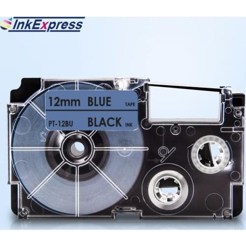 InkExpress 12mm XR-12BU Tape For CASIO XR-12BU Label Tape Black on Blue Printer Ribbon For CASIO Label Maker KL-100 KL-120