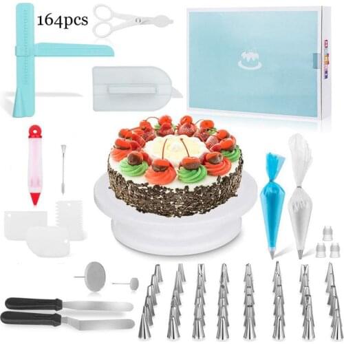 164Piece DIY Baking Tool Cake Utensil Set Turntable Pastry Tips Disposable Bag Set Kitchen Accessories Dessert Decoration Tools
