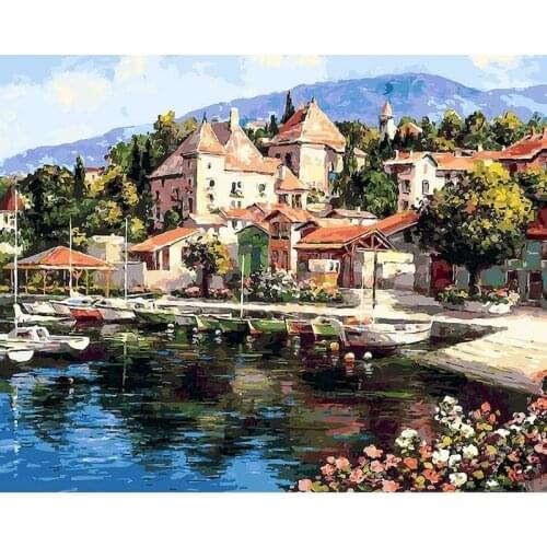 GATYZTORY Painting By Number Landscape Drawing On Canvas HandPainted Art Gift DIY Pictures By Number Seaside Home Decor