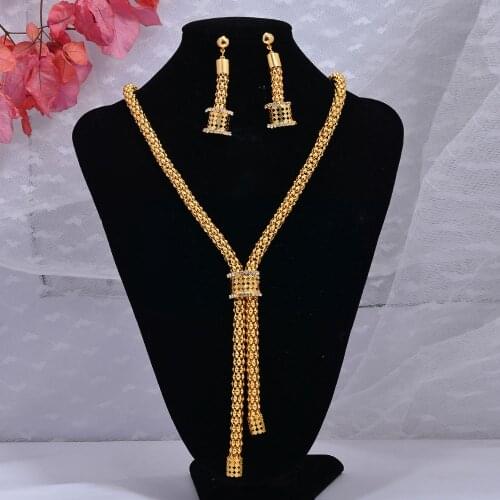 24K Jewelry Set Dubai Gold Color Jewelry Sets For women Necklace Earrings Bracelet Ring African Zircon Stone wedding Gifts set