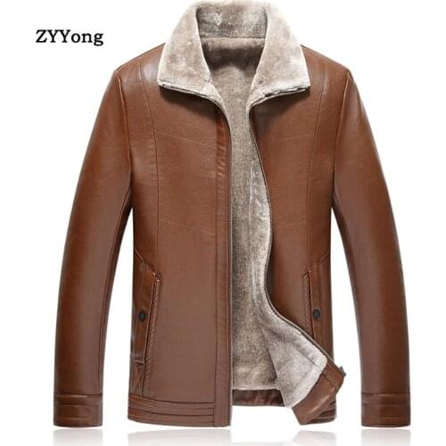 Winter Black Bomber Fleece Leather Jacket Men Parka Coat Overcoat Plus Velvet Warm PU Business Casual Windbreaker Outwear