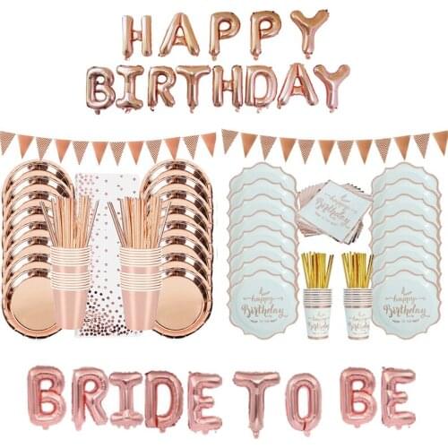 MEIDDING Rose Gold Party Supplies Set Tableware Set Balloon Set Birthday Party Decoration for Girl Baby Shower Wdding Decoration