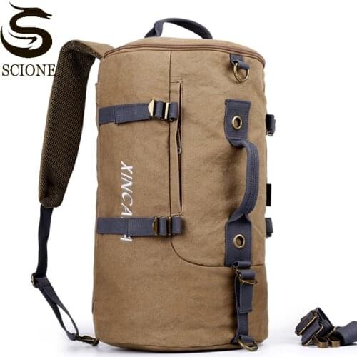 Men Multifunctional Canvas Travel Handbag Large Capacity Outdoor Bucket Shoulder Bags Weekend Duffel Backpack Luggage Bags XA31M