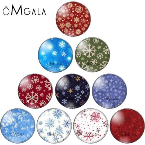 Cartoon Snowflake Paintings 10pcs 12mm/14mm/16mm/18mm/20mm/25mm Round photo glass cabochon demo flat back Making findings