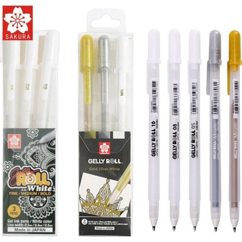 3pcs/Lot Japan Sakura Gelly Roll Gel Ink Pen Set Gold White Silver Metallic Sketch Highlight Marker Pen Drawing Art Supplies