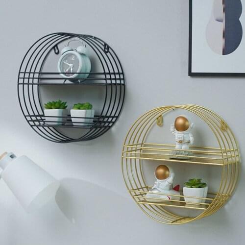 Wall-Mounted Wrought Iron Storage Rack Nordic Style Round Shelf Room Wall Storage Finishing Decoration Rack Bathroom Accessories
