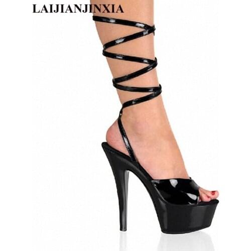 New Top Grade 17CM Cut-Outs Design PU Leather High Heel Shoes Platforms Sandals Wedding Shoes Sexy Party Dance Shoes