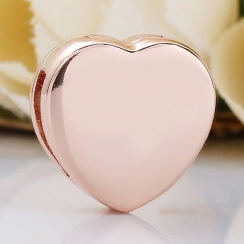 Original Rose Gold Reflexions Smooth Love Heart Clip Lock Beads Fit 925 Sterling Silver Bead Charm Bracelet Diy Jewelry