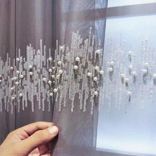Luxury Embroidery 3D Sequined Tulle Curtains for Living Room Gray White Pearls Sheer Curtain for Children Bedroom Window Screen