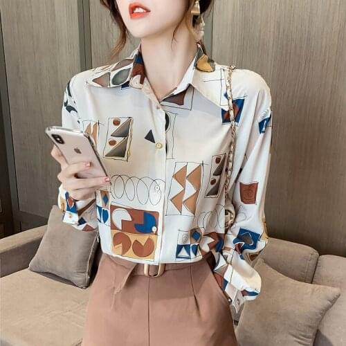 Design sense retro printing loose long-sleeved shirt women 2021 new casual shirt thin coat jacket blouse