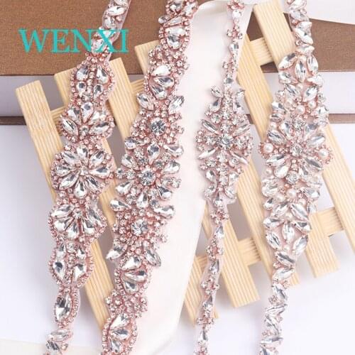 WENXI (10 pcs)Wholesale Handmade Beaded Rhinestones Appliques Rose Gold Crystal For Bridal Dress Sash Belt