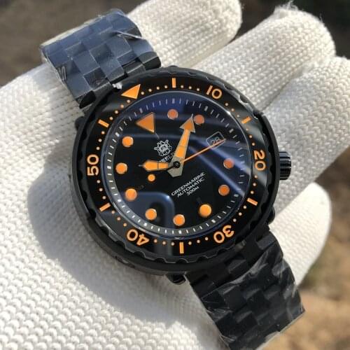 Steeldive SD1975XP Japan NH35A Automatic Diver Watches 300M Waterproof PVD Black Stainless Steel Red Orange Blue Luminous Dial