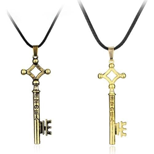 Japanese Anime Attack Giant Metal Necklace Key Shape Ancient Nostalgic Rope Chain Pendant Cosplay Giant Logo Jewelry Animation