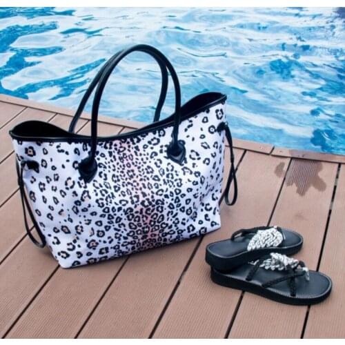 Women White Leopard Canvas Tote Fashion Shoulder Bag Large Capacity Casual Shopping Handbag For Ladies