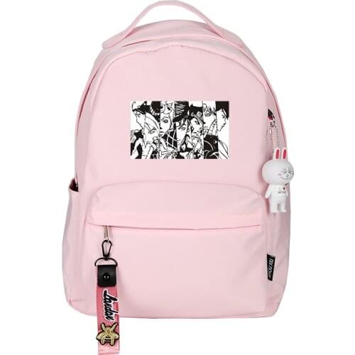 JoJos Bizarre Adventure Women Back Pack Pink Bookbag Nylon School Bags for Teenage Girls Cute Travel Bagpack Small Backpack