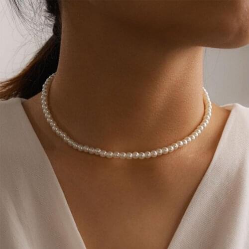 Elegant Pearl Choker Necklace Big Round White Imitation Pearl Wedding Necklace for Women Charm Fashion Jewelry