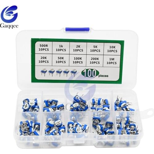 100Pcs/Box RM065 500R 1K 2K 5K 10K 20K 50K 100K 200K 1M Adjustable Resistance Multiturn Trimmer Potentiometer