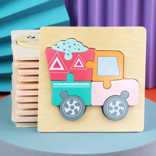 Kids Animal Car Cognition Learning 3D Jigsaw Toy Baby Cartoon Wooden Puzzle Toys Puzzle Baby Early Educational Toy