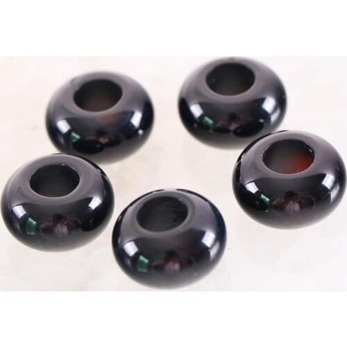 5Pcs Big Hole Beads Natural Stone 14mm Spacer Bead For Jewelry Making Earrings Women Men Ring Gem Black Onyx Bead K1006