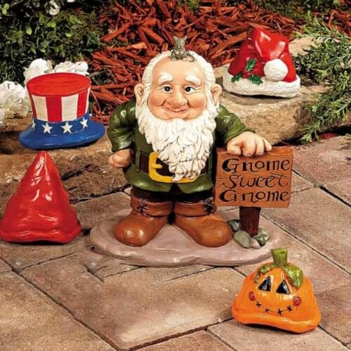 5pcs Gnome Jardin Resin Statue With 4PCS Hats Dwarfs Figurines For Christmas Halloween Garden Decoration Miniature Ornaments Set