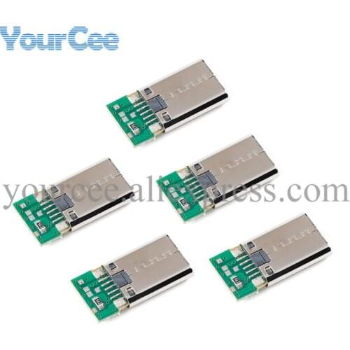 5pcs USB Type C Connector 24P Male Socket Adapter to Solder Wire Cable 24Pins PCB Adapter Board Module for Phone Fast Charging