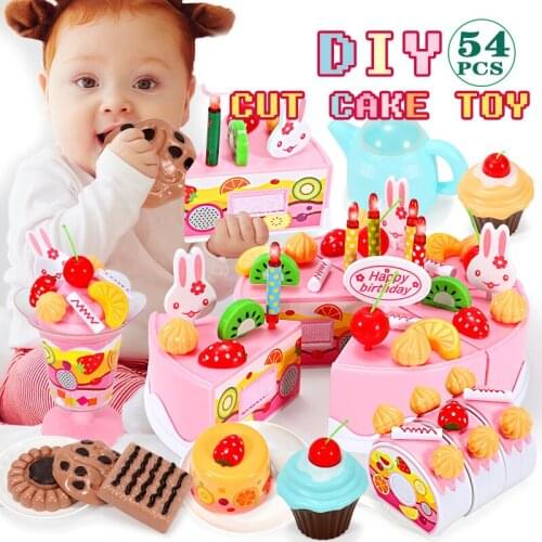 75Pcs DIY Cutting Birthday Cake Kitchen Food Toys Pretend Role Play Kitchen Toy Pink Blue Girls Gift for Children