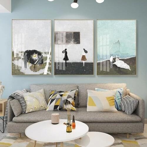 Abstract Man Playing Musical Instrument Canvas Painting Wall Art Nordic Posters and Prints Wall Pictures for Living Room Decor