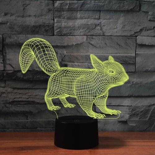 Acrylic Squirrel 3D Night Light 7 Color Changing Touch Table Lamp Acrylic Remote Control for Kids Bedroom Decor Creative Gift